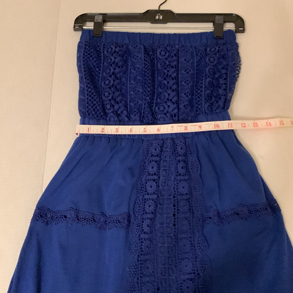 Shinestar Royal Blue Bohemian Eyelet Lace Strapless Lined Maxi Dress Size Small - Picture 3 of 6